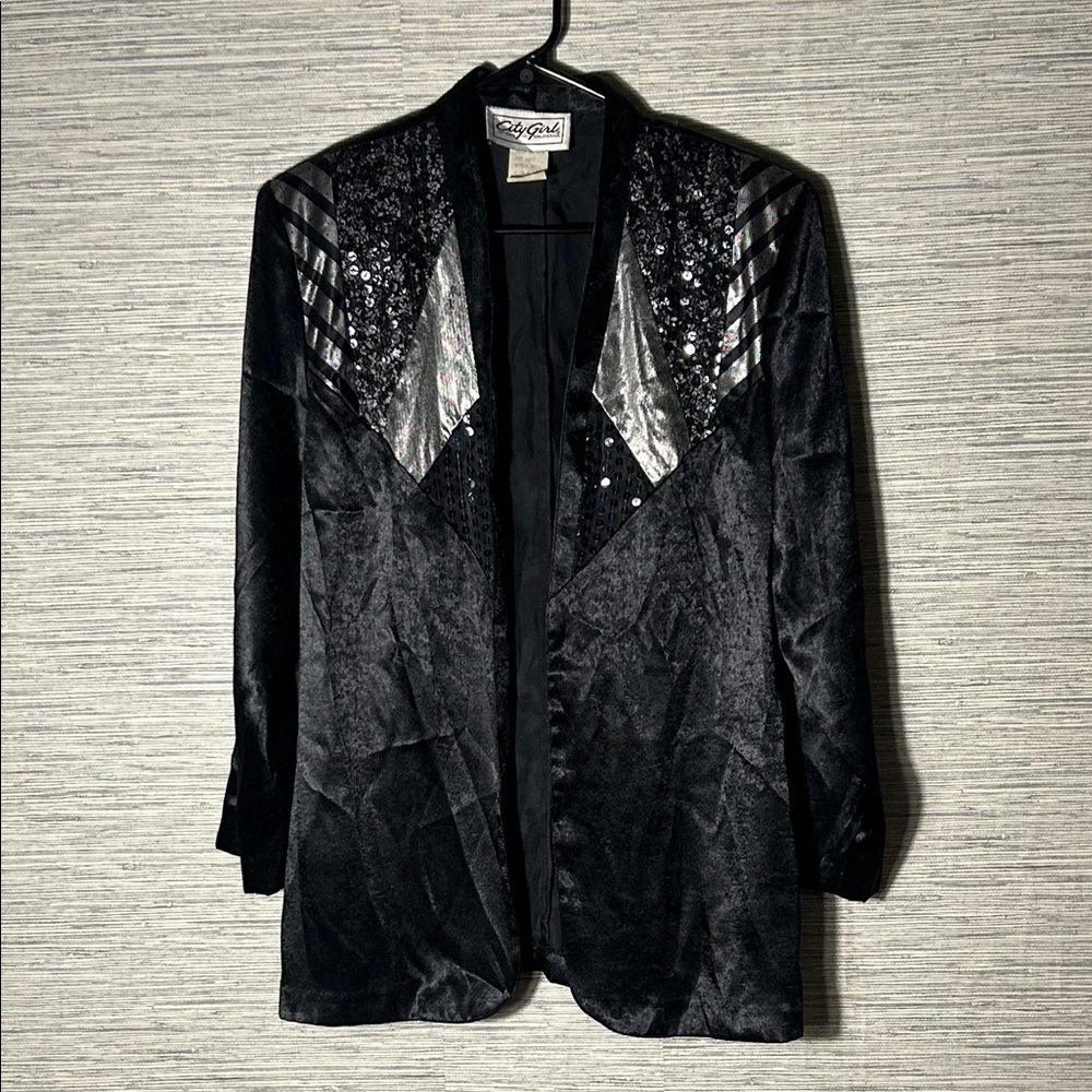 Vintage City Girl California Black & Silver Sequin Blazer (144)